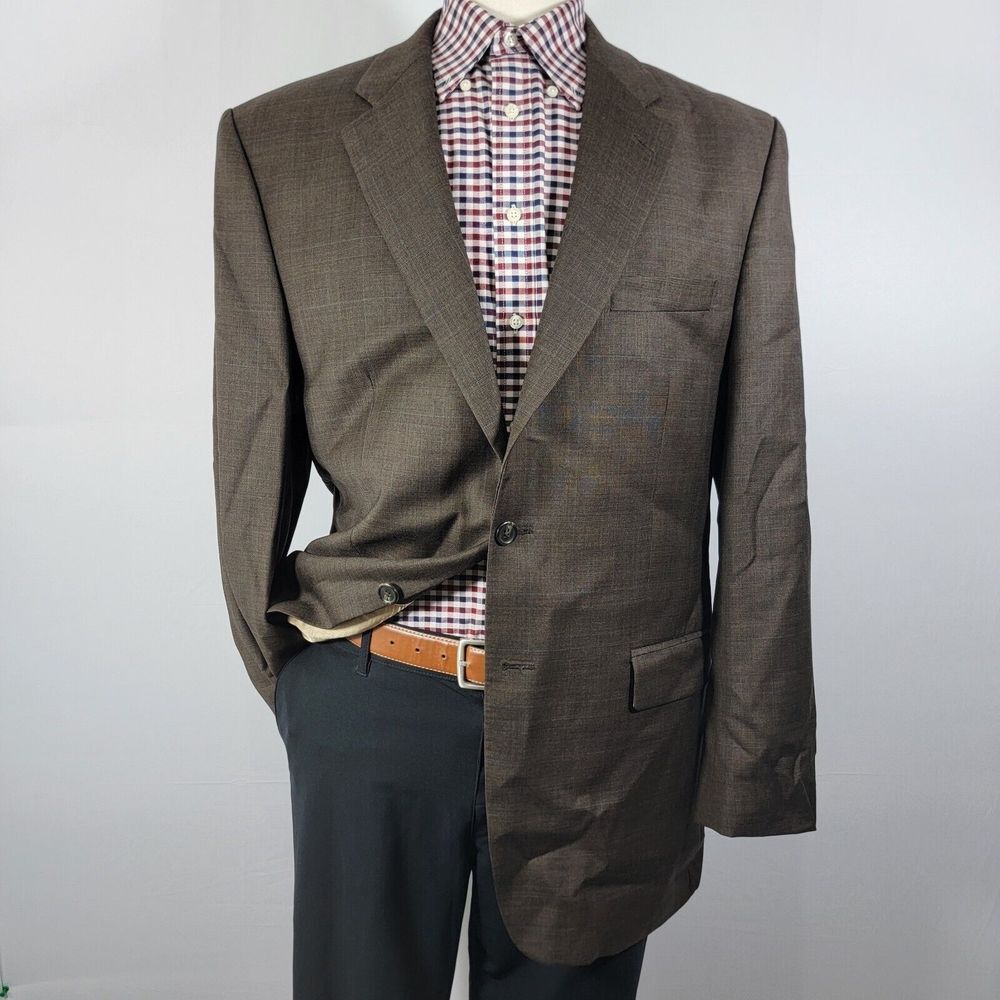 Lauren Ralph Lauren Men's Sport Coat Blazer Two Button Brown Plaid Wool Sz 44L